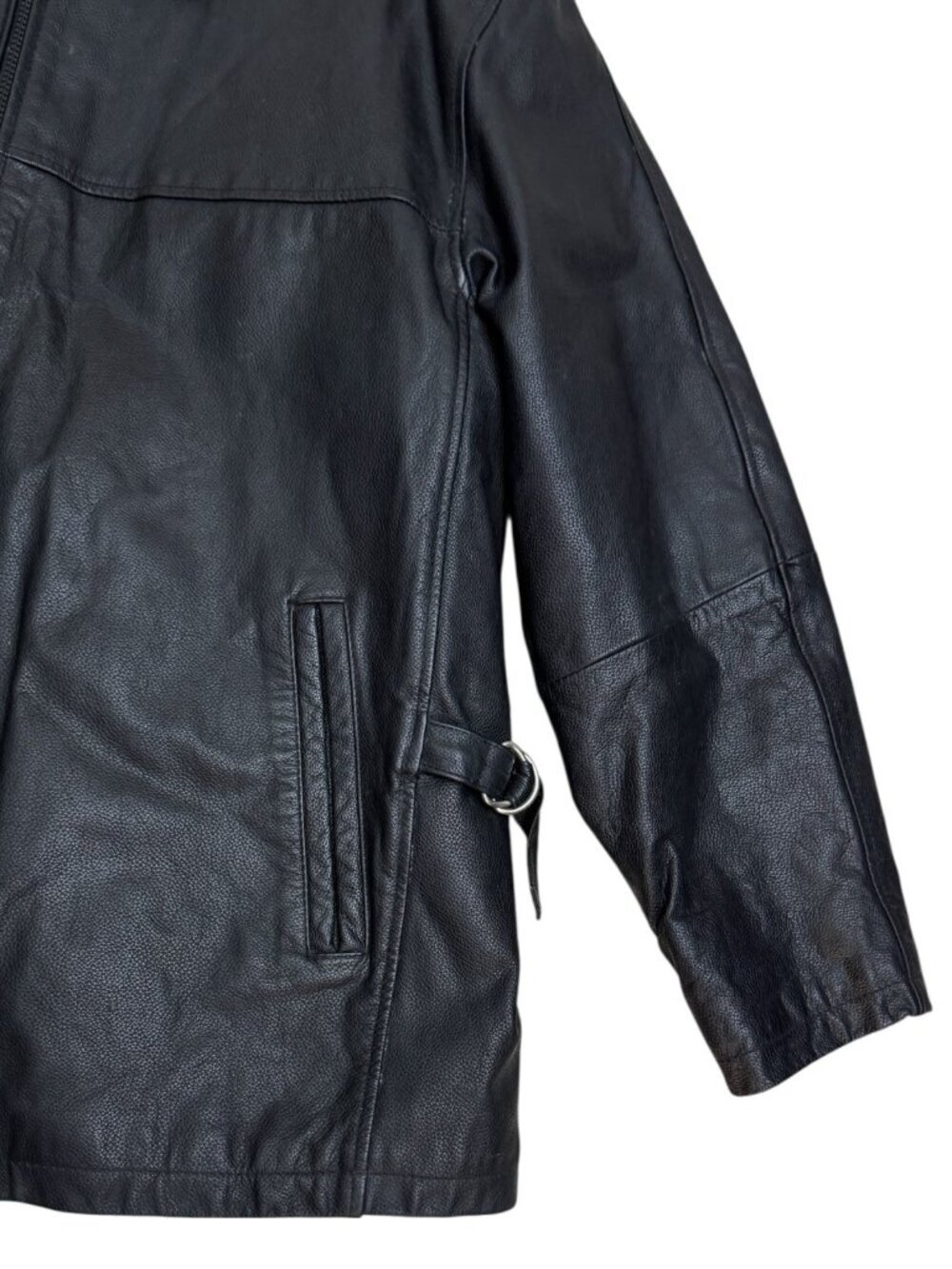 PELLE CUIR Vintage Genuine Leather Black Casual Heavy Jacket Coat Mens Large - Picture 4 of 6
